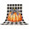 thumbnail image 2 of Thanksgiving Throw Flannel Blanket 40x50In Fall Orange Pumpkin Bow White Black Plaid Super Soft Cozy Bed Blanket, Lightweight Plush Fuzzy Bed Throw for Bedroom Sofa Couch Living Room, 2 of 4