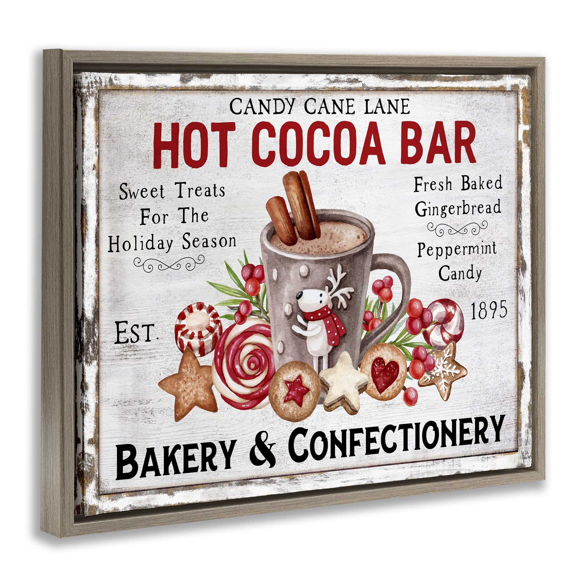 Stupell Industries Hot Cocoa Confectionery Holiday Painting Brown Floater Framed Canvas Art Prints Wall Art, 31 x 25
