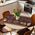 thumbnail image 3 of Vintage Coffee Time Fitted Tablecloth with Elastic Edged, Round Table Cloth for Dining Table, Farmhouse Desserts Beige Burlap Waterproof Oil Proof Table Cover for Indoor Outdoor 36"-44", 3 of 8