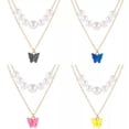 thumbnail image 3 of GKNET Boho Double Layer Pearl Butterfly Charm Pendant Necklace Fashion Delicate Jewelry Women-Blue, 3 of 9