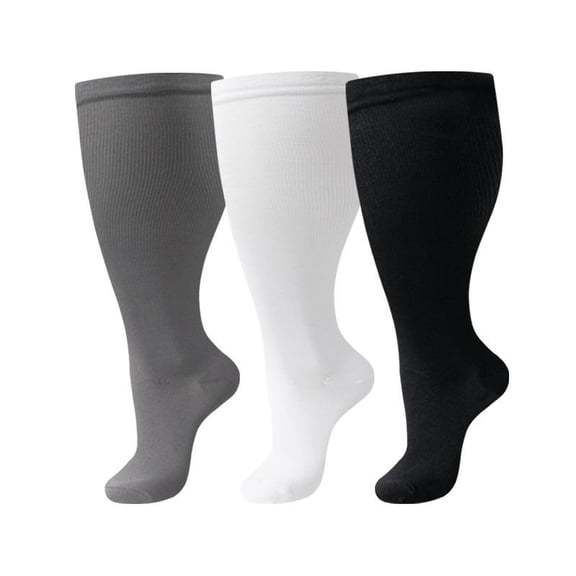 suxuMhao 3 Pairs 2XL Large Size Socks - Gray & White & Black Athletic Socks, Knee High Socks,Large Socks, Oversized Socks, Calf Socks, Comfortable Nylon Socks for Daily Wear & Sports