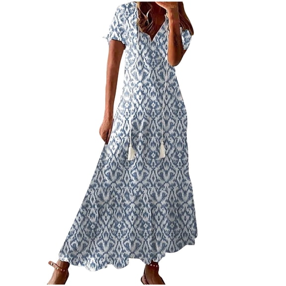 HomeGardon Summer Dresses for Women Summer Dresses,Fashion Casual Spring and Summer-neck Short Sleeve Printed Dress,XXXL