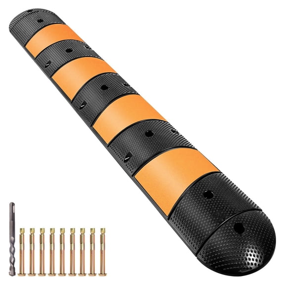 Rubber Speed Bump 72", 2 Channel - 22,000 LBS Capacity - Heavy Duty Driveway Speed Breaker for Asphalt, Concrete, Gravel with End Caps