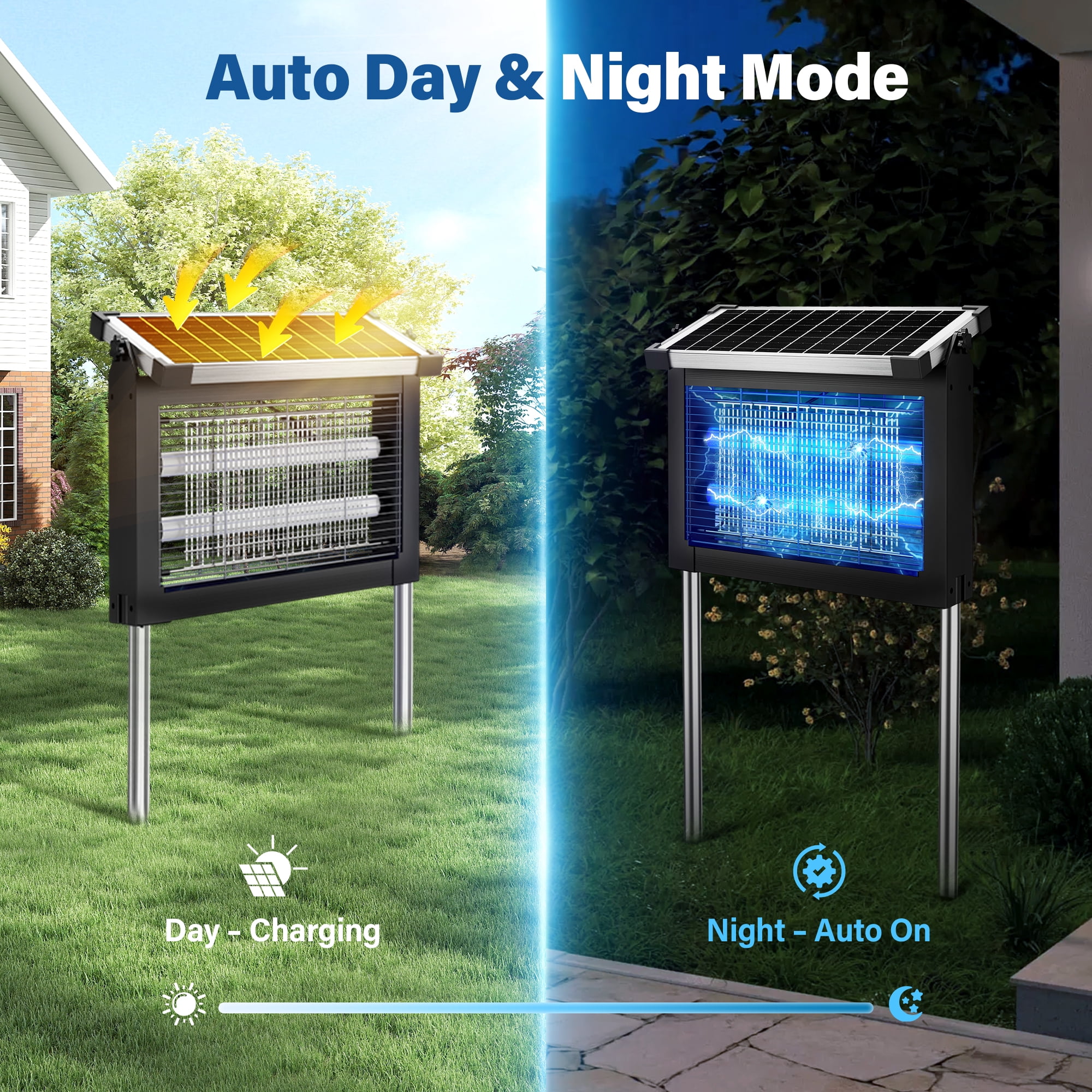 Rossetta Solar Bug Zapper Light, 4500V Waterproof Mosquito Zapper, Dual Power (Solar & USB) for Indoor & Outdoor, Black
