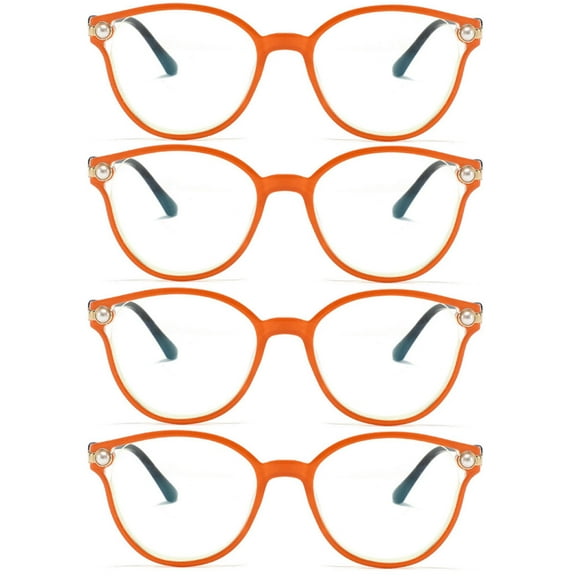 4 Pairs of Orange Cat Eye Reading Glasses HD Blue Light Blocking Presbyopic Glasses Elegant Pearl Readers for Women