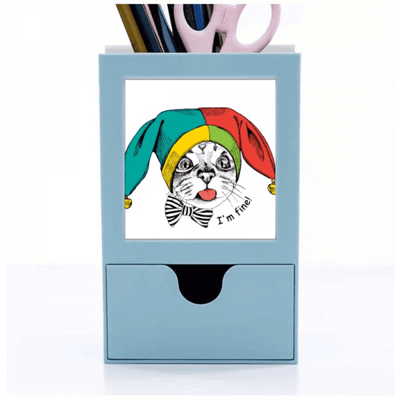 Foolscap I'm Fine Cat Protect Animal Desk Supplies Organizer Pen Holder Card