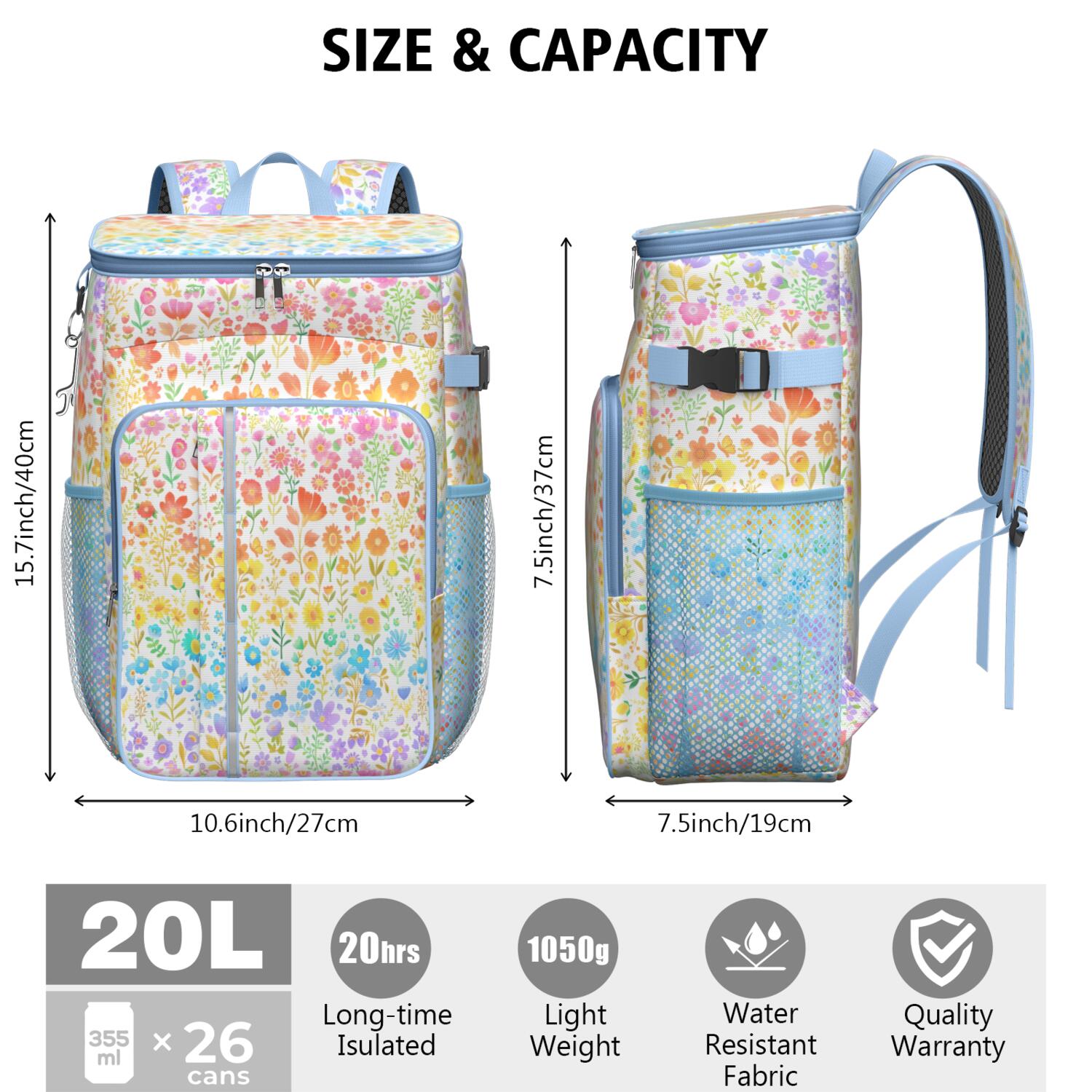 Travel Cooler Bag - Boho Bohemia Flower Camping Beer Cooler Backpack with Bottle Opener- Waterproof Insulated Picnic Backpacks - Cooler Bag for Beach