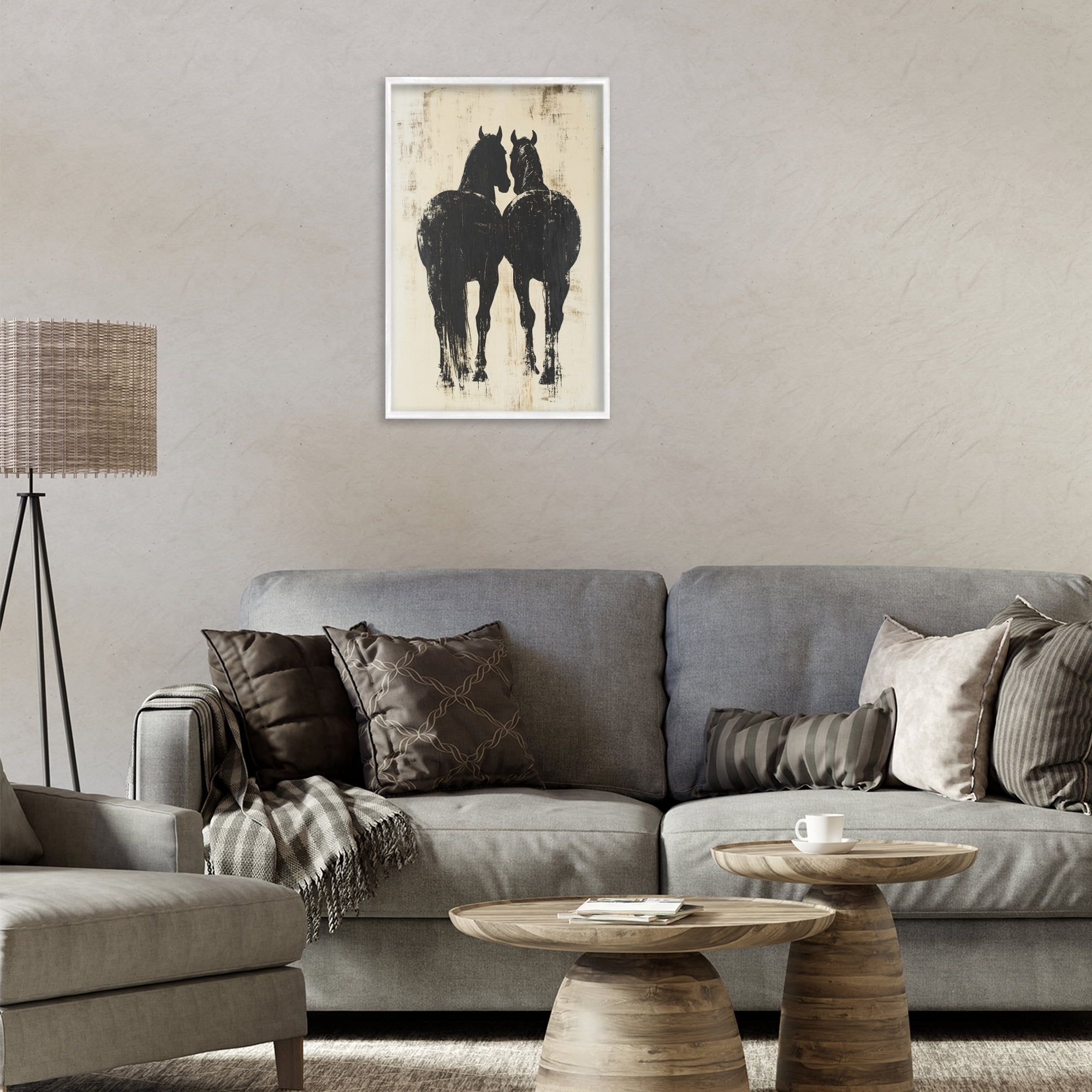 Stupell Industries Twin Horses Facing Away White Framed Giclee Art, design by Petal Prints Design