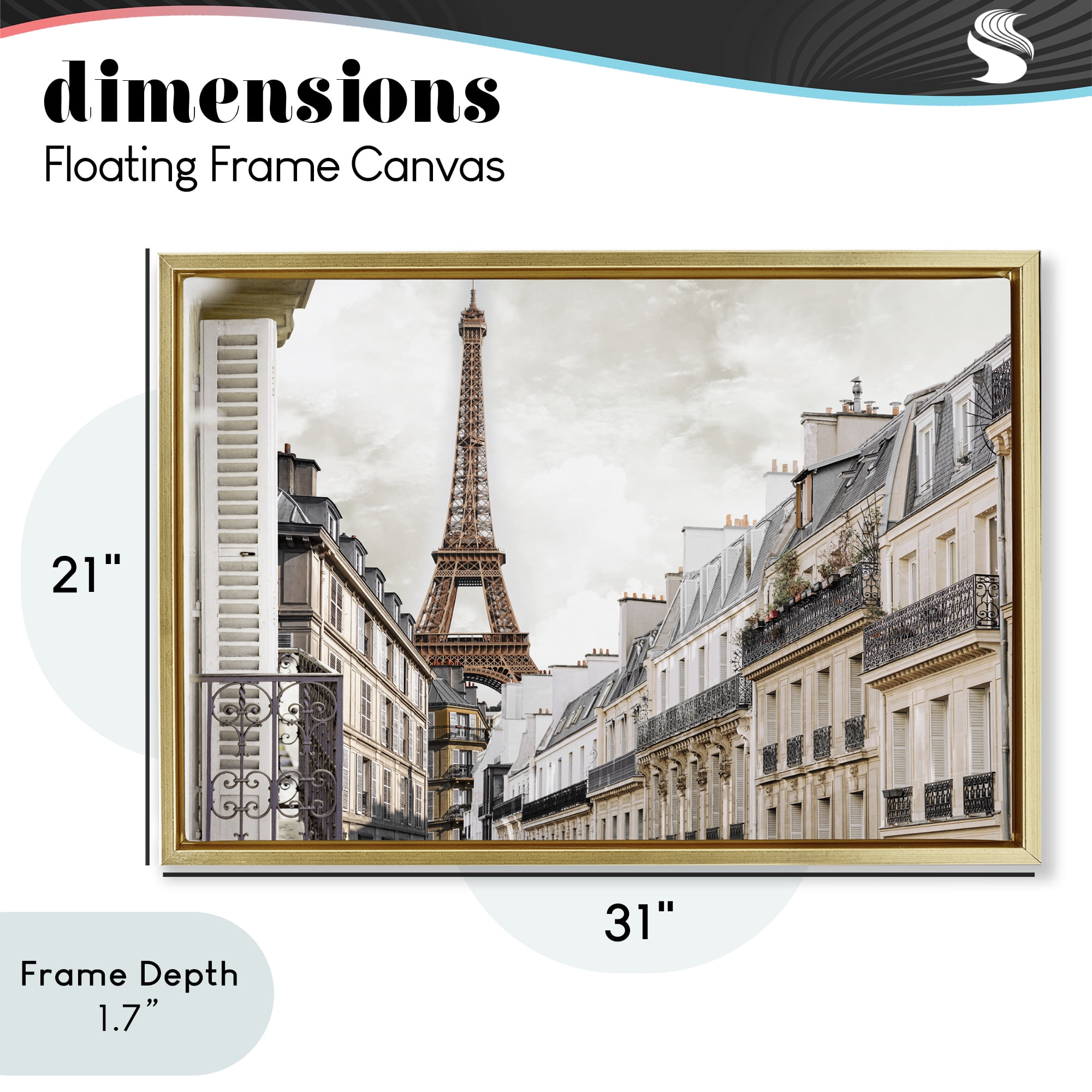 Stupell Industries Eiffel Tower Through Parisian Balconies Gold Framed Floater Canvas Wall Art, design by CAD Designs