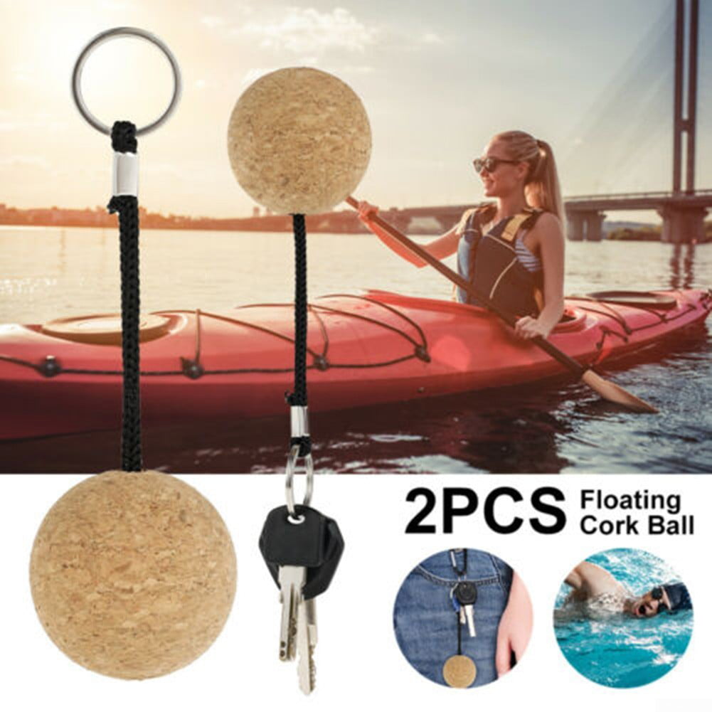 2x 50mm Floating Cork Ball Key Ring Marine Sailing Boat Float Buoyant Rope Kayak 