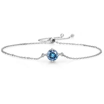 Gem Stone King 925 Sterling Silver Persian Blue Moissanite Solitaire Bracelet for Women (0.80 Cttw, Round Cut 6MM)