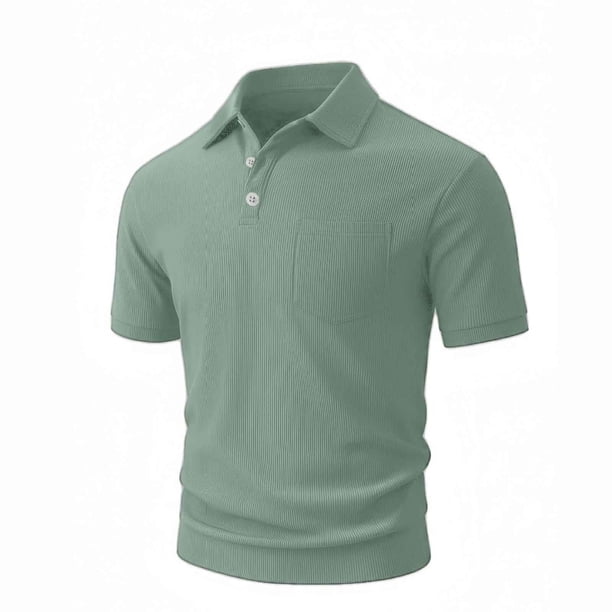 Ceisia Men's Slim Fit Short Sleeve Polo Shirt Solid Color Vertical Stripe Knit with Chest Pocket Green S Gifts