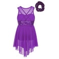 thumbnail image 2 of inlzdz Girls Lyrical Dance Costume Sleeveless Sequins Ballet Dress with Hair Tie Headwear Set Purple 16, 2 of 5
