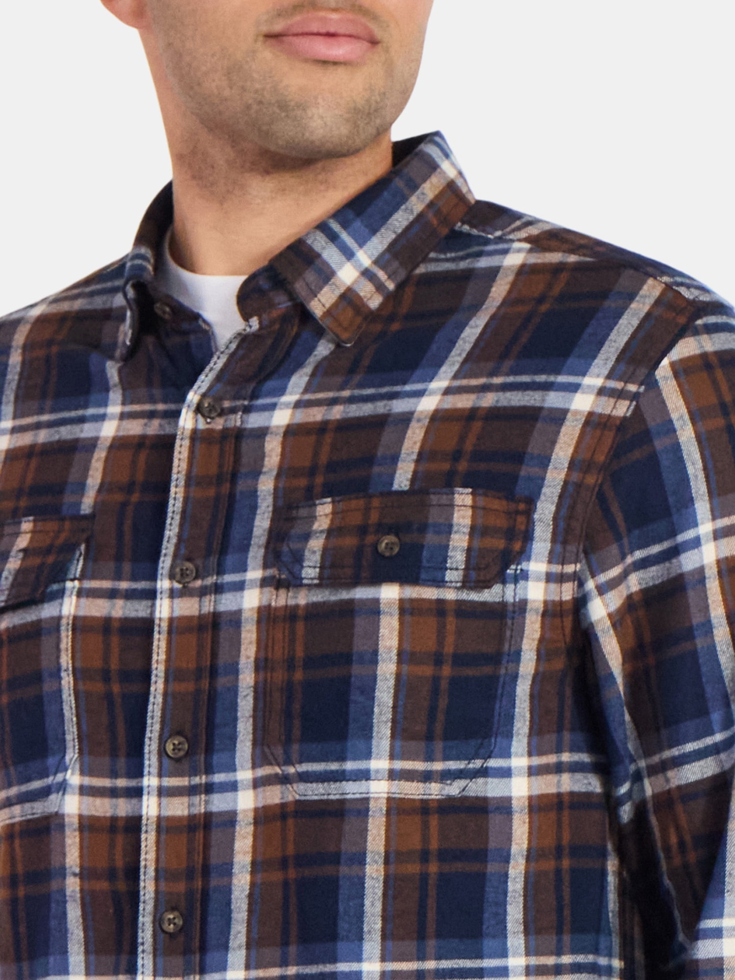 George Men's and Big Men's Double Pocket Flannel Shirt, 2 Pack, Sizes XS-3XLT