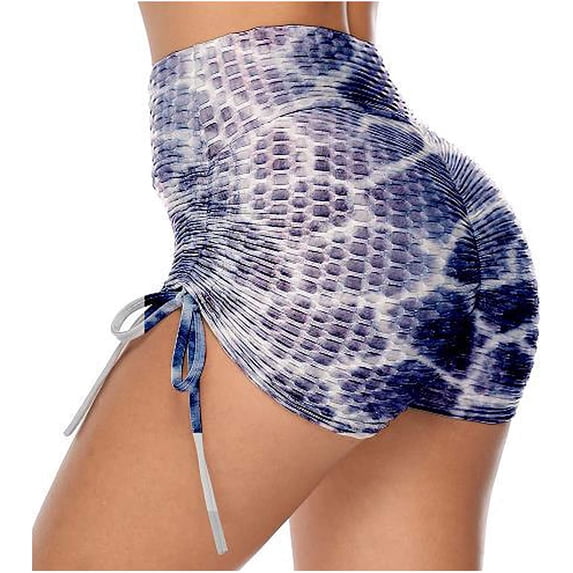 KOMOO Women High Waist Yoga Shorts Butt Lifter Drawstring Hot Pants Stretchy Sport Shorts Plus Size