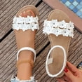 thumbnail image 2 of HomeDM Summer Flat Sandals for Women Dressy Flower Comfortable Elastic Ankle Strap Slip On Beach Sandals, White Size 7, 2 of 9