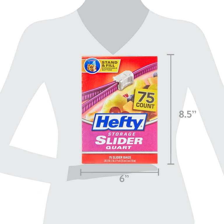 Hefty Slider Freezer Storage Bags, Quart size, 75 Count