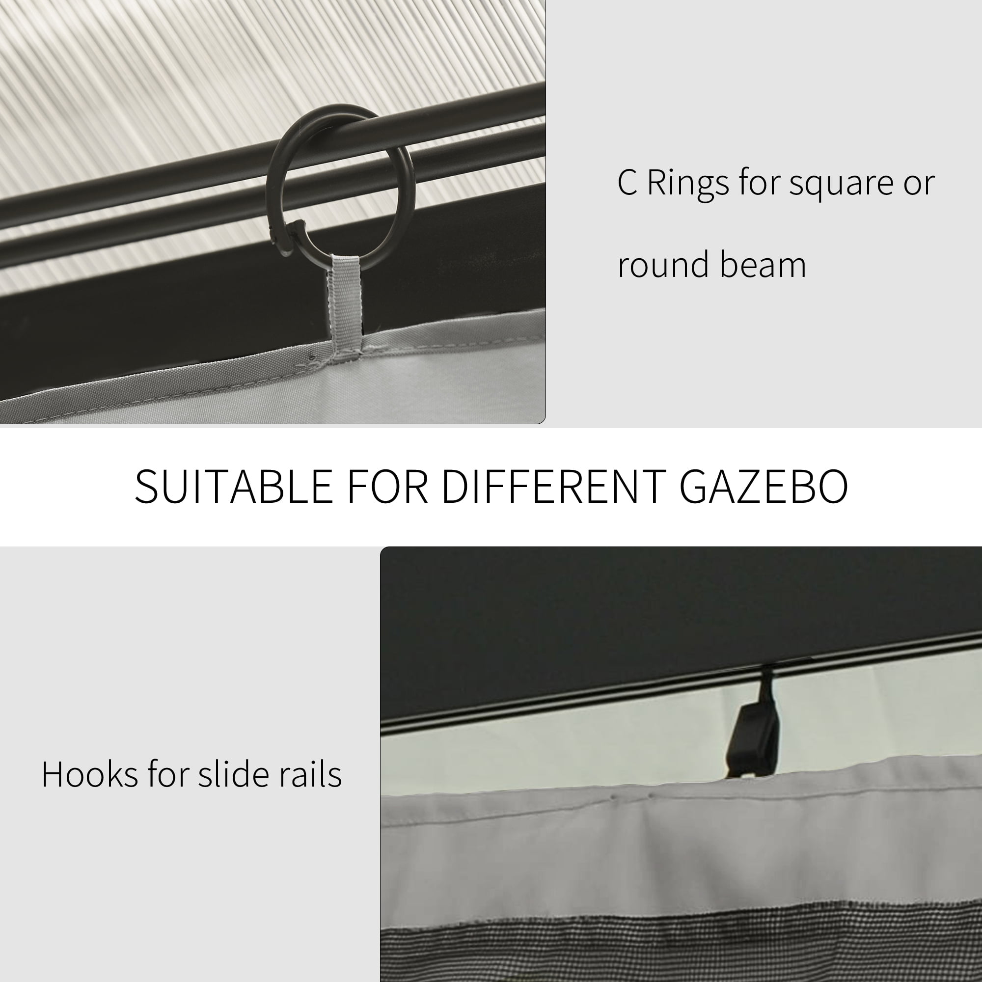 Outsunny 9.84' x 9.84' Gazebo Sidewall Set with Hooks/C-Rings, Gray