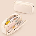 thumbnail image 4 of Pencil Case Small, Tyeign Large Capacity Pencil Case Pen Organizer Canvas Pencil Bag with Handle office for Teen teens Pencil Case Organizer Pencil Case Box Pencil Case for Binder Pencil Case Beige, 4 of 4