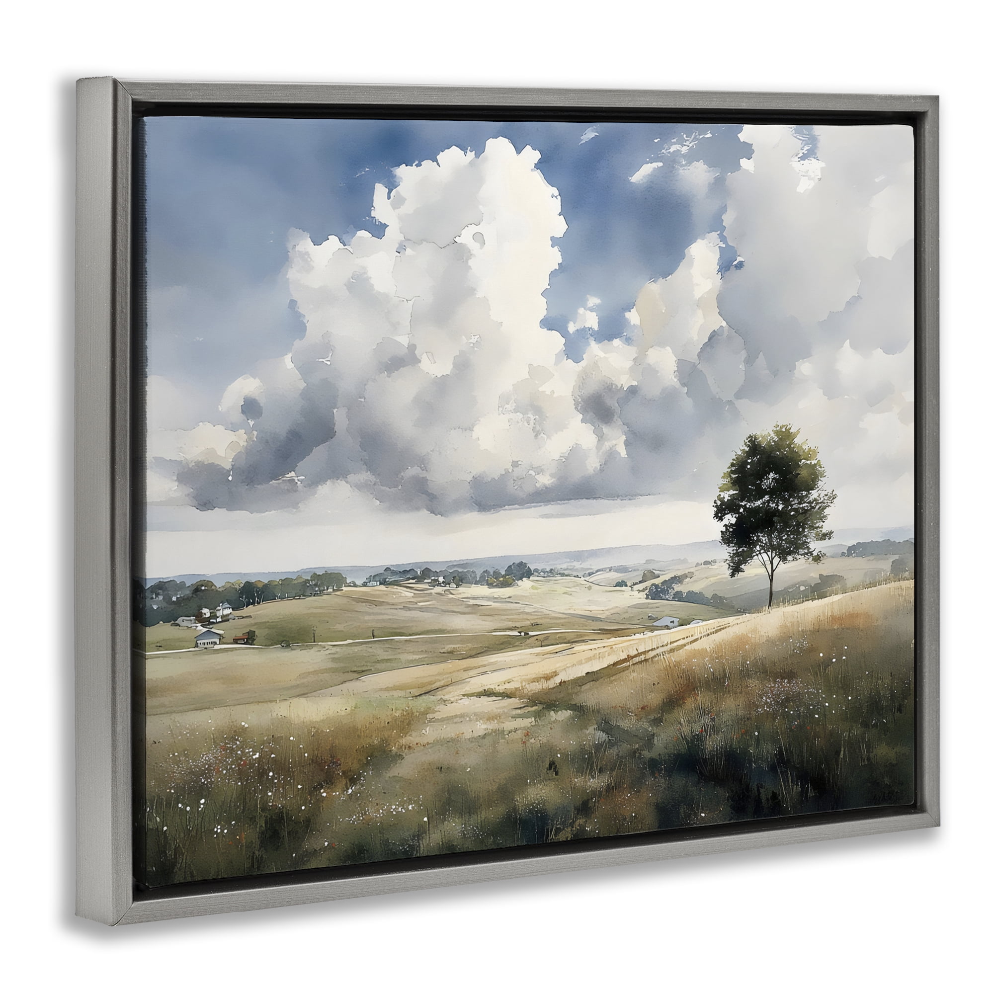 Stupell Industries Pretty Hills with Solitary Tree Gray Framed Floater Canvas Wall Art, design by Franklyn Gregory