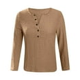 thumbnail image 4 of WREESH Womens Fashion T-Shirts V Neck Solid Color Pullover Regular Fit Button Henley Long Sleeve Tops Button Casual T-Shirt Top Blouse Brown, 4 of 9