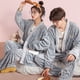 thumbnail image 3 of Conjunto de pijama de franela gruesa para mujer, ropa de dormir cálida con cuello en V, suave y holgada, estilo coreano, informal, con dibujos animados, para invierno, 3 of 5