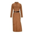 thumbnail image 4 of Roncen Women's Solid Suede Halfer Zip Jumpsuit with Mermaid Hem and Belt, Elegant Turtleneck Casual Dress, 4 of 8