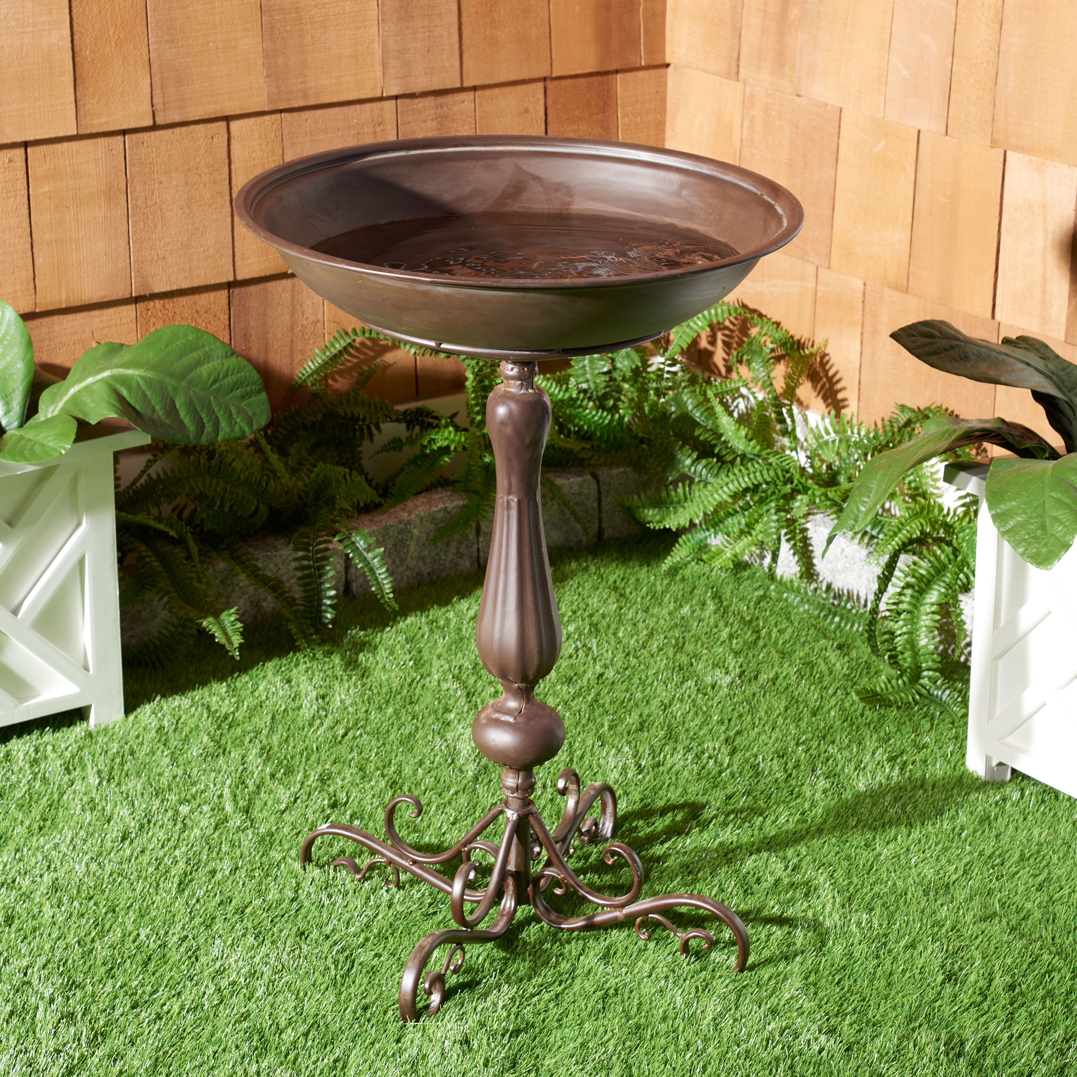 SAFAVIEH Orian Solid Rustic Outdoor Patio Bird Bath, Rustic Brown