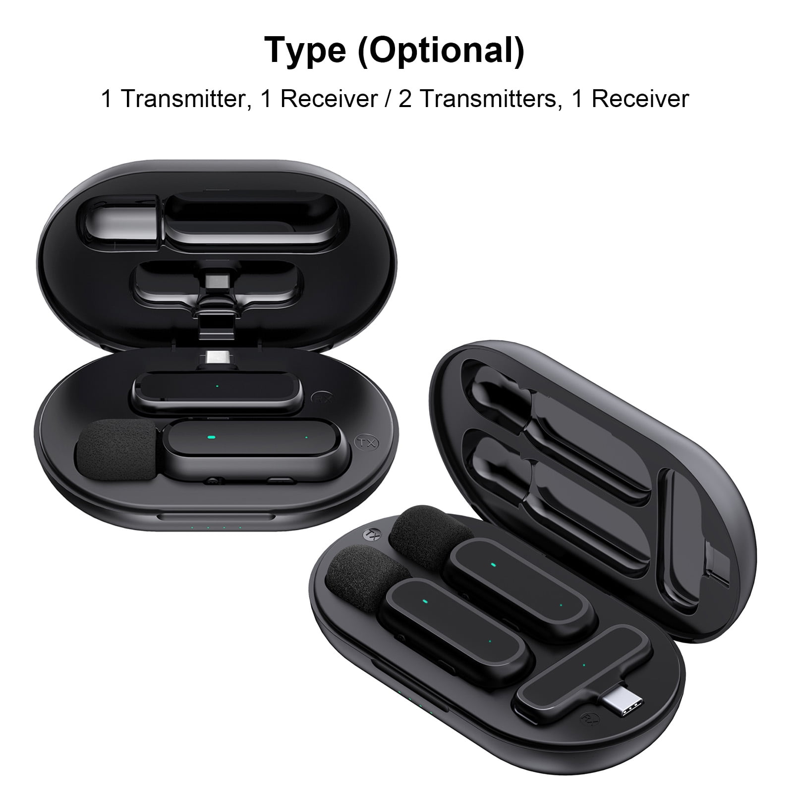 Wireless Mic Wireless Wireless Clip-on Microphone Wireless Mic Receiver and 2 Transmitters with Charging Box for Type-C Mobile Phone Rechargeable Microphone with Windscreen for Interview Live