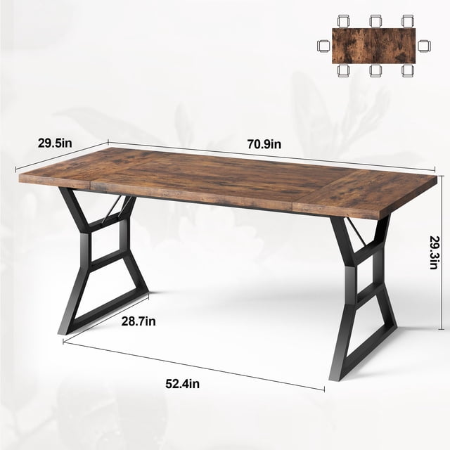 EDTara 70.9" Large Dining Room Table for 6, Rectangular Kitchen Table with Heavy Duty Metal Legs, Farmhouse Wooden Dining Table for Big Family