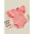 thumbnail image 3 of Suealasg Newborn Baby Girls Rompers Fly Sleeve Ribbed Layered Knit Bodysuits Infant Girls Summer Jumpsuits Clothes, 3 of 9