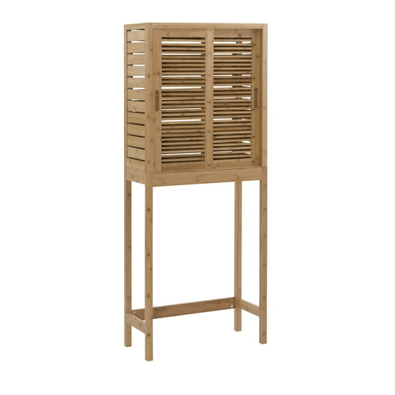 Linon Bracken 3 Shelf 1 Door Bathroom Storage Over the Toilet Space Saver Cabinet, Bamboo