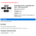thumbnail image 2 of Front Brake Pad Set - Compatible with 2003 - 2009 GX470 2004 2005 2006 2007 2008, 2 of 2