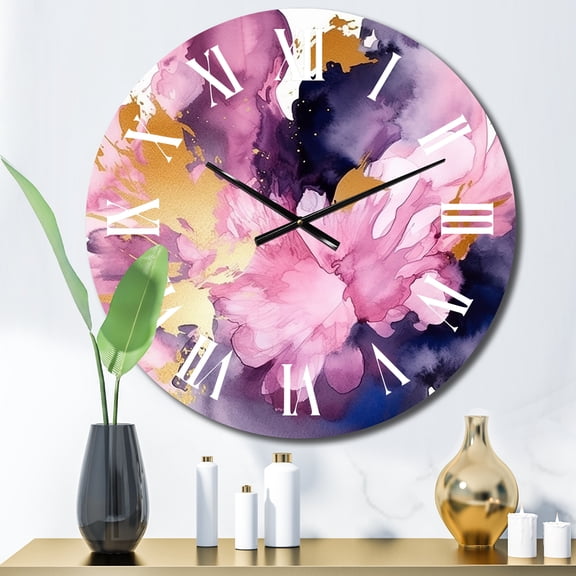 Designart "Strokes in Purple and Pink I" Fractals Oversized Wall Clock