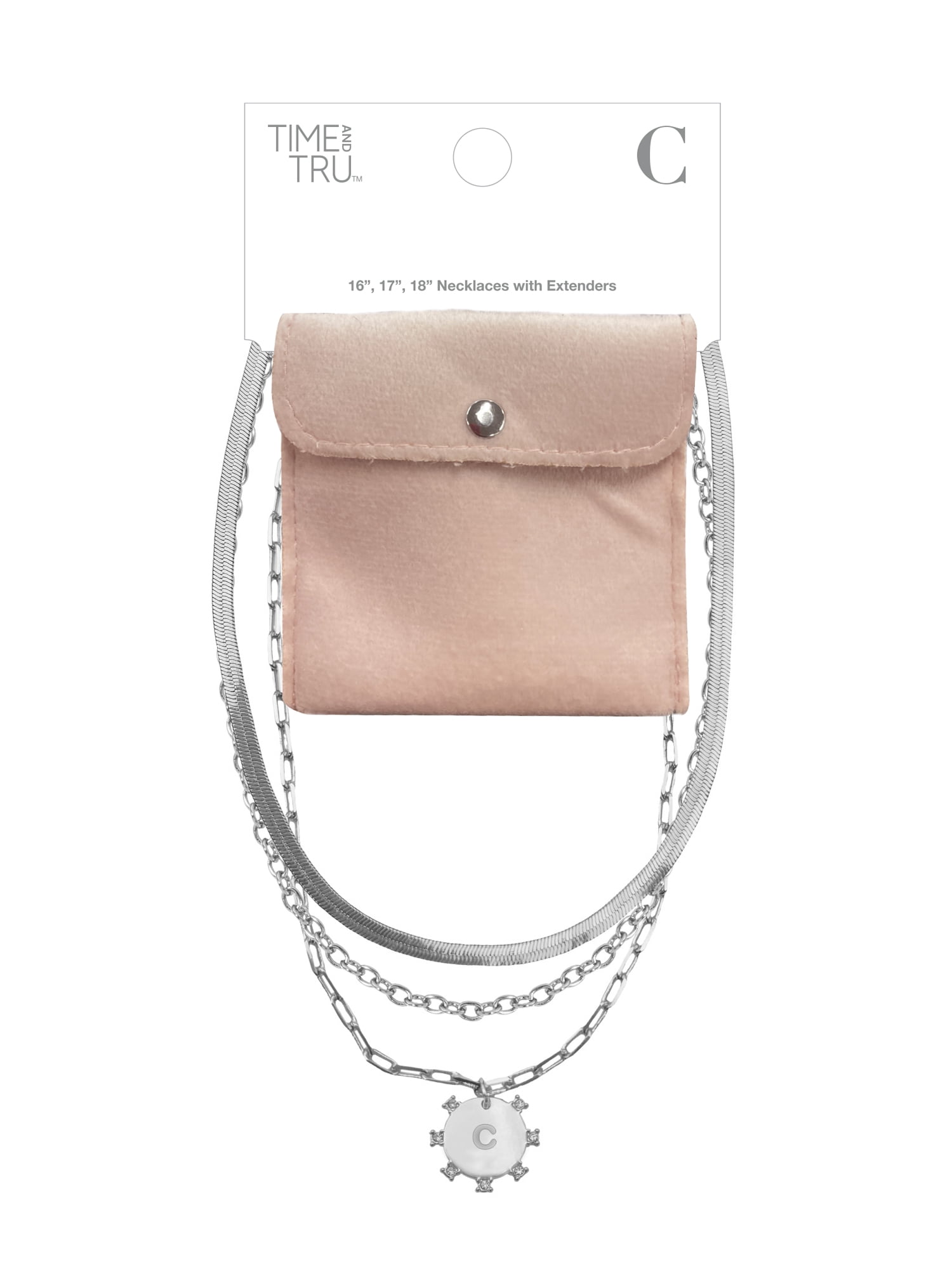 Time and Tru Silvertone Necklace, 3 Piece, Initial C