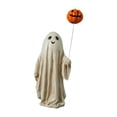 thumbnail image 4 of Estatua de globo de calabaza con fantasma de Halloween de 7,5 pulgadas para decoración de escritorio Beige, 4 of 9