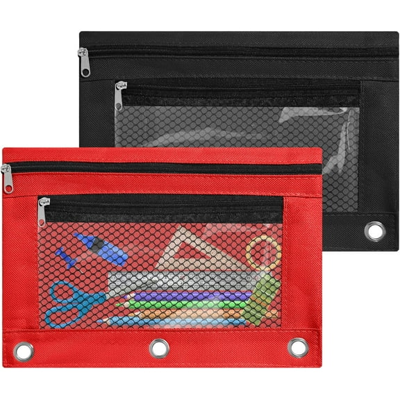 Binder Pencil Storage Bags for 3 Ring Binder, 2 Pack 3 Ring Binder Pencil Pouches Double Zipper Pencil Case Cosmetic Bag