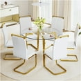 thumbnail image 5 of JERFIT 42 inch Round Glass Top Dining Table, Modern Kitchen Table with Gold Metal Base, Minimalist Design for Small Space, Living Room, Breakfast Nook, 5 of 10