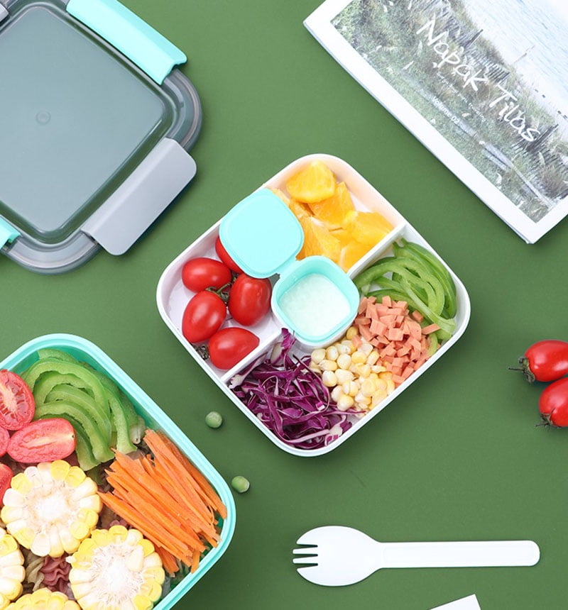 Lunch Box Leak-Proof Bento Box Salad Container With Dressing Container 3  Compartments Salad Box-To-Go For Salads And Snacks, Lunch Box Microwave  Heating For School / Work / Picnic Trips 