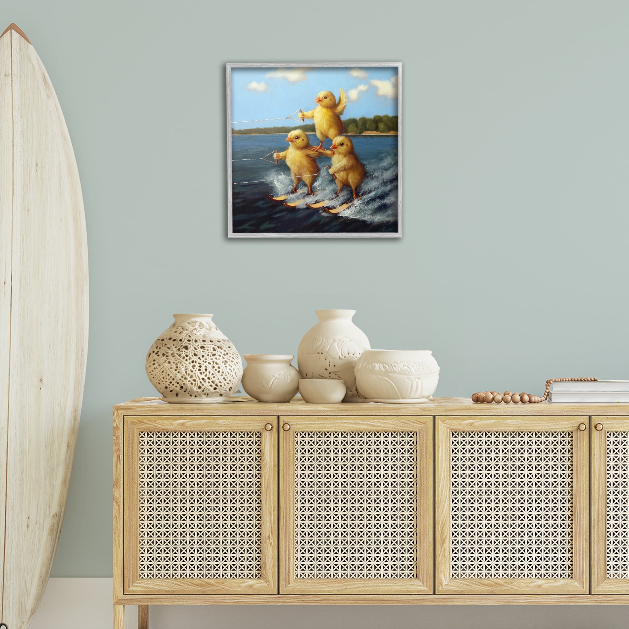 Stupell Industries Water Skiing Chicks Coastal Painting Gray Framed Art Print Wall Art, 24 x 24