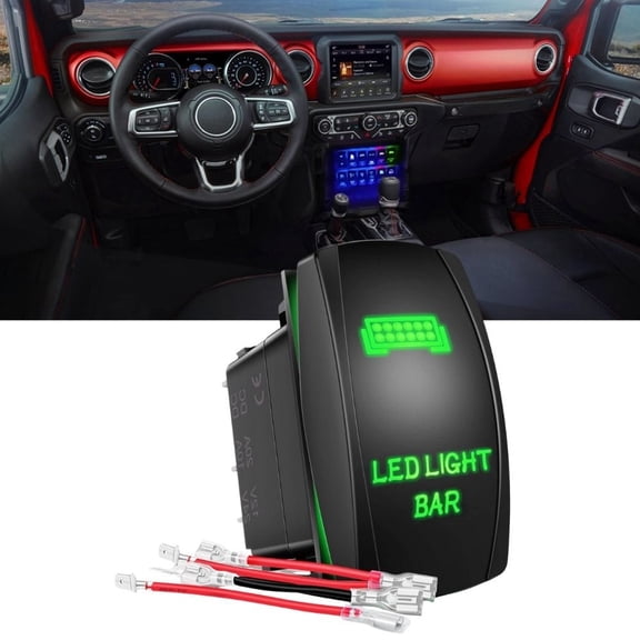 Waywe Led Light Bar Rocker Switch 5Pin Laser On off Lights 20A 12V 10A 24V Switches Green Jumper Wires Set for Jeep Boat Trucks