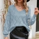 thumbnail image 5 of Blusa de manga larga de color sólido con cuello en V de moda sexy casual para mujer Pompotops  hdfakjf11237, 5 of 5