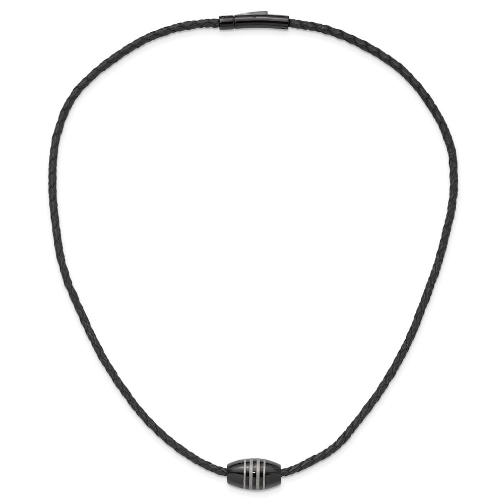 Stainless Steel Cord & Leather Necklace Chain Chisel Polished Black IP-plated 20 inch 11.5 mm