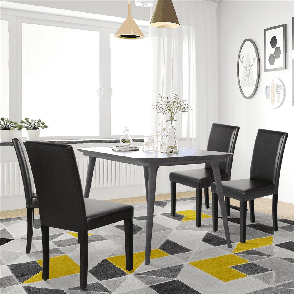 Renwick Faux Leather High Back Dining Chairs for Kitchen, Set of 4, Black
