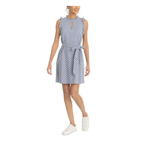 LONDON TIMES Womens Blue Sheer Floral Sleeveless Cowl Neck Midi Evening Fit + Flare Dress 10P