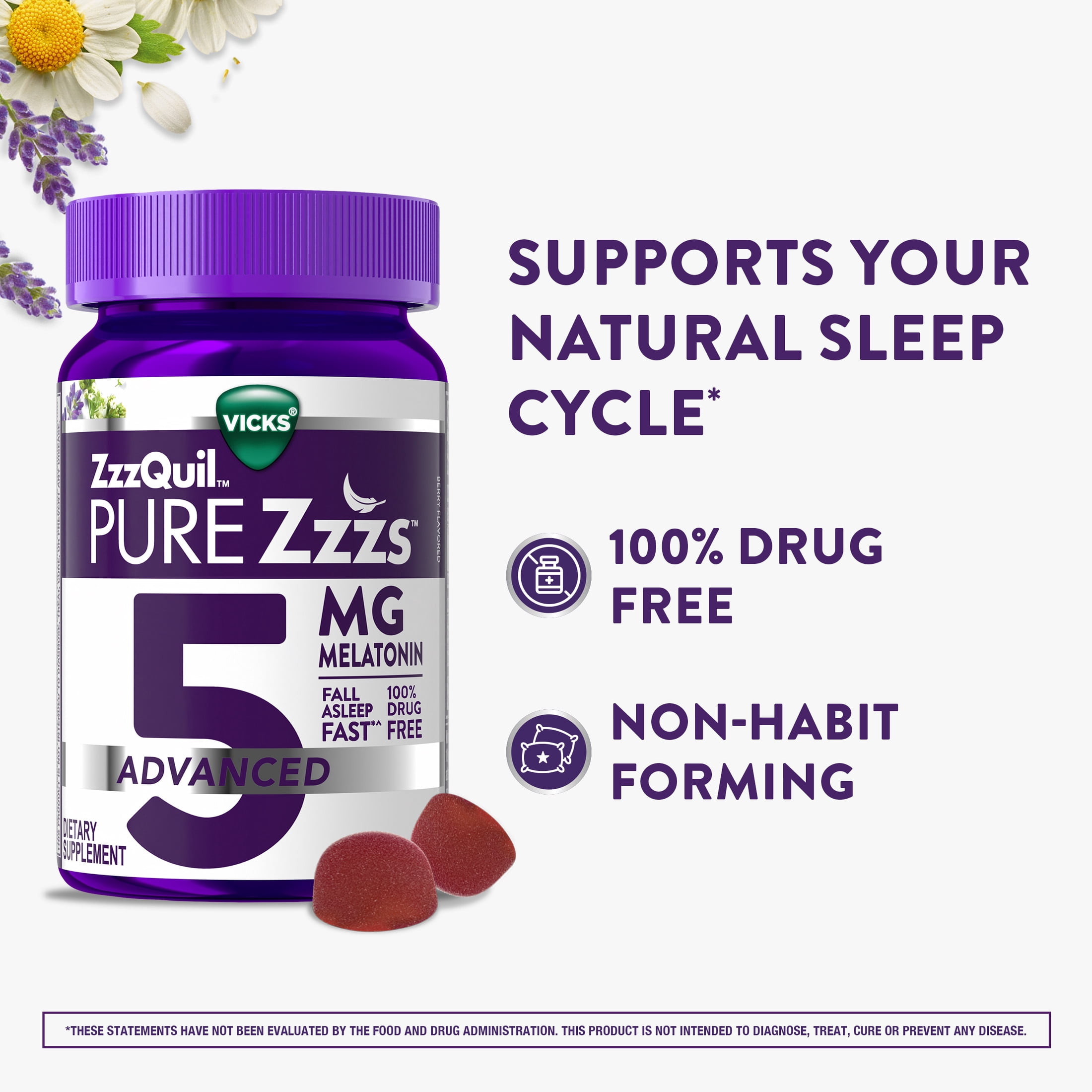 ZzzQuil Pure Zzzs Melatonin Gummies, Melatonin 5mg, Sleep Aid, Berry Flavored, 60 Sleep Gummies