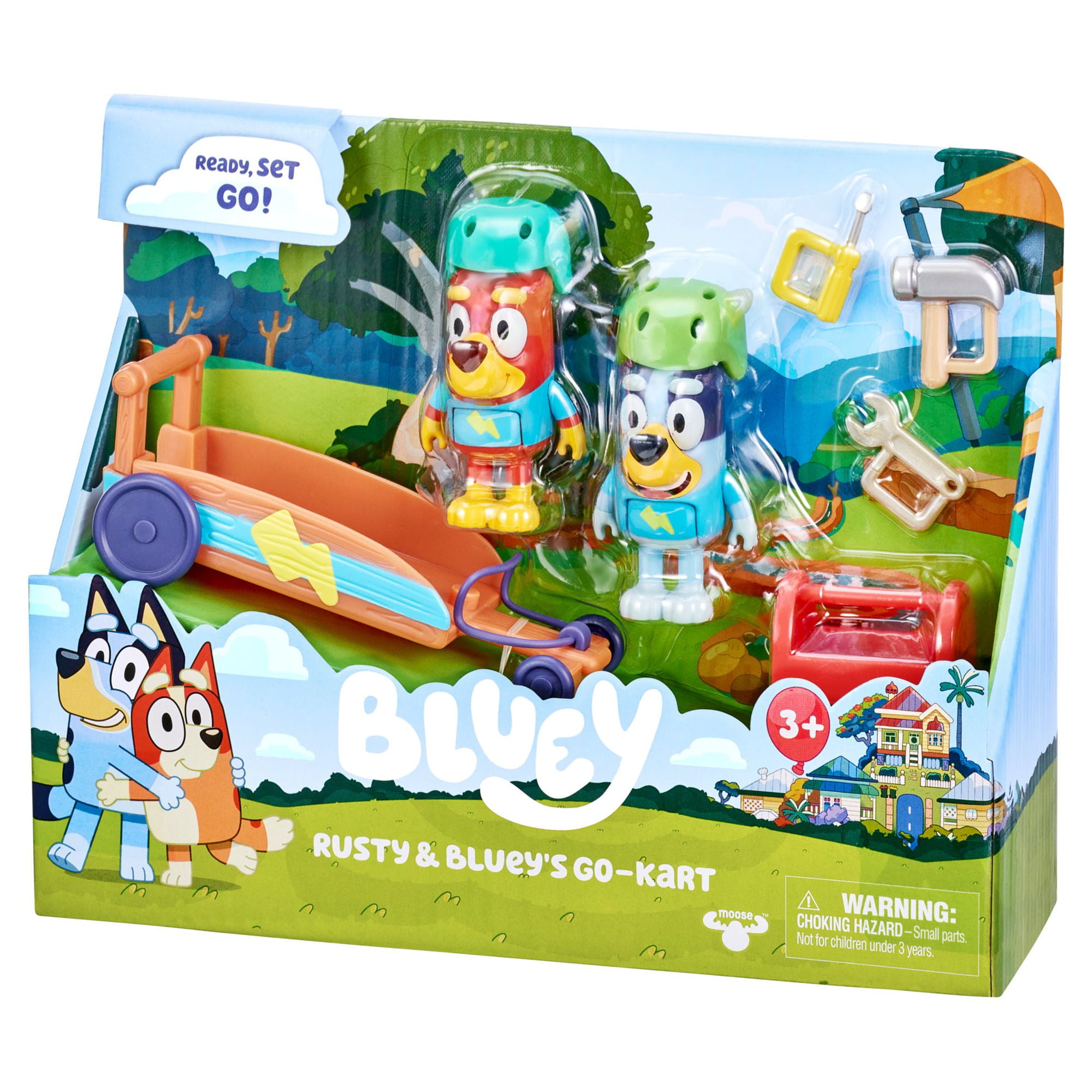 Bluey, Rusty & Bluey's Go-Kart Vehicle and Figures Pack, 2.5-3 inch Figures and Accessories, Preschool, Ages 3+