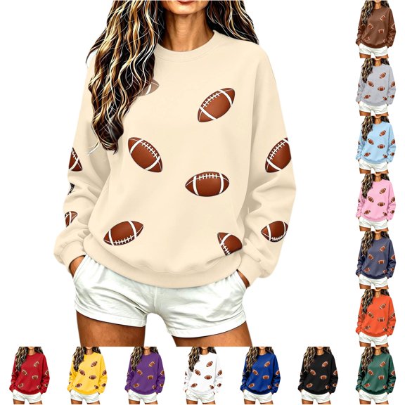 WERYOUNG Womens Game Day Sweatshirt Long Sleeve Crew Neck Football Graphic Pullover Fall Winter Daily Wear Relaxed Fit Sweatshirt For Women,Size L