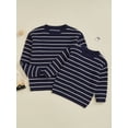 thumbnail image 4 of Mommy and Me Matching Outfits Sweater Stripe Long Sleeve Knitwear Crewneck Pullover Knit Tops, 4 of 10