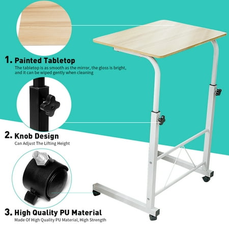 portable wheels bed table adjustable laptop tv movable tray sofa stand mobile side